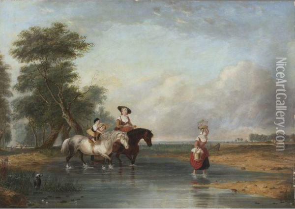 Fording A River Oil Painting - Cornelius Krieghoff