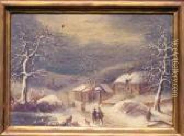 Villagein Winter Oil Painting - Francesco Foschi