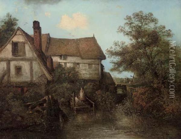 Figures Before A Watermill Oil Painting - Edward Robert Smythe