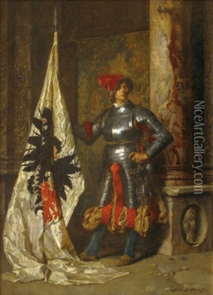 Portrait D'un Lansquenet Portant Un Etendard Oil Painting - Alexandre-Louis Leloir