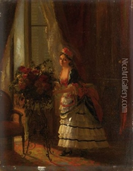 Jeune Fille Composant Un Bouquet Oil Painting -  Carolus-Duran