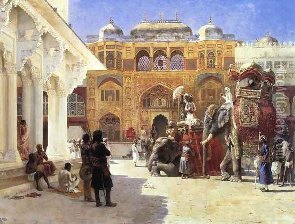 Arrival Of Prince Humbert The Rajah At The Palace Of Amber Oil Painting - Edwin Lord Weeks