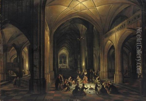 Baal's Priests Consuming The Offerings Of The People In A Temple Oil Painting - Hendrick van, the Younger Steenwyck