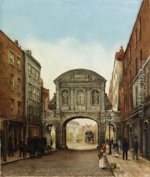 View Of Temple Bar Oil Painting - R. Rushen