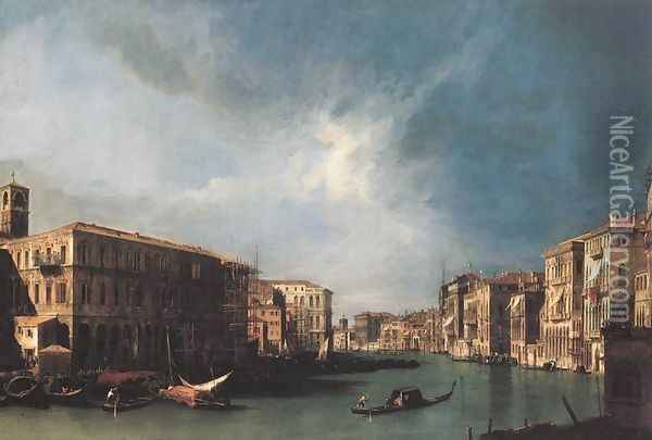 The Grand Canal From Rialto Toward The North Oil Painting - (Giovanni Antonio Canal) Canaletto