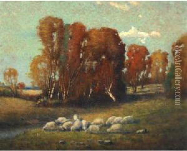 The Flock Oil Painting - John A. Hammond