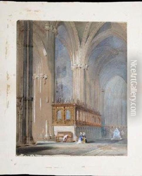 The Interior Of Durham Cathedral Oil Painting - Edward Hastings