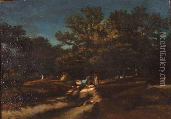 A Densely Wooded Pathway Oil Painting - Jules Dupre
