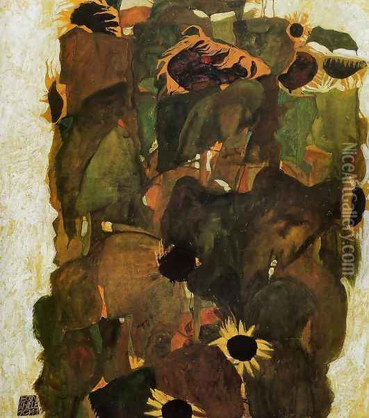 Sunflowers Oil Painting - Egon Schiele