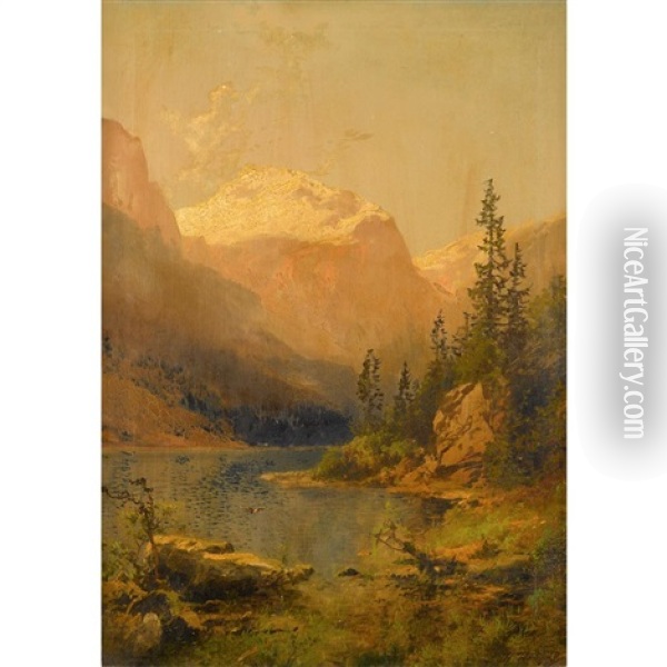 Mountain Valley With Eagle Oil Painting - Hermann Herzog