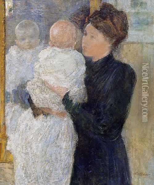 Mother And Child Oil Painting - John Henry Twachtman