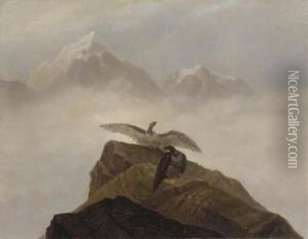 Phantasie Aus Der Alpenwelt. Adler, Die Auf Einem Alpenhorn Nisten Oil Painting - Carl Gustav Carus