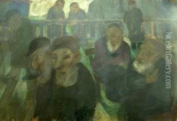 Group Of Figures By A Fence Oil Painting - Joseph Budko