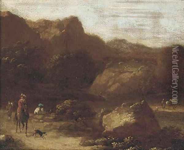 Figures and a dog on a beaten track Oil Painting - Adriaen Van Diest