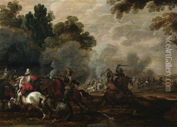 Reiterschlacht Am Waldesrand Oil Painting - Jacques Courtois