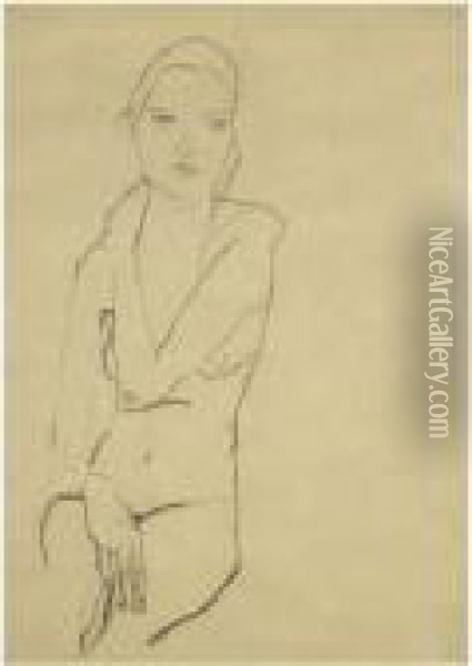 Sitzender Weiblicher Akt (seated Female Nude) Oil Painting - Egon Schiele