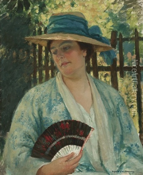 In The Garden (portrait Of The Artist's Wife) Oil Painting - Rupert Bunny