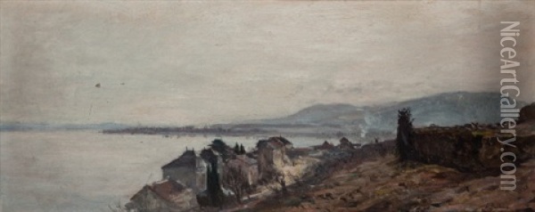 Vue Sur Le Lac De Neuchatel Depuis Hauterive Oil Painting - Auguste Henry Berthoud