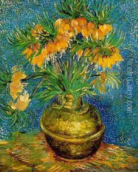 Fritillaries In A Copper Vase Oil Painting - Vincent Van Gogh