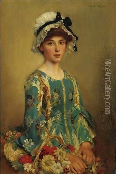 The Flower Girl Oil Painting - Albert Lynch