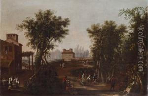 Paesaggio Con Scena Di Vendemmia Eveduta Di Villa Medici A Roma Oil Painting - Jacobus Storck