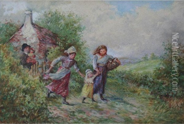 Off For A Walk Oil Painting - Myles Birket Foster