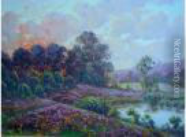  Les Bruyeres Pres Des Marais  Oil Painting - Gaston Anglade