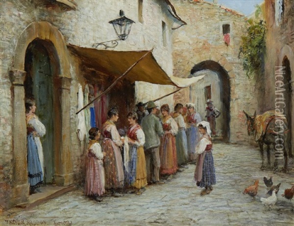 Spanish Street Scenes (pair) Oil Painting - Arthur Trevor Haddon