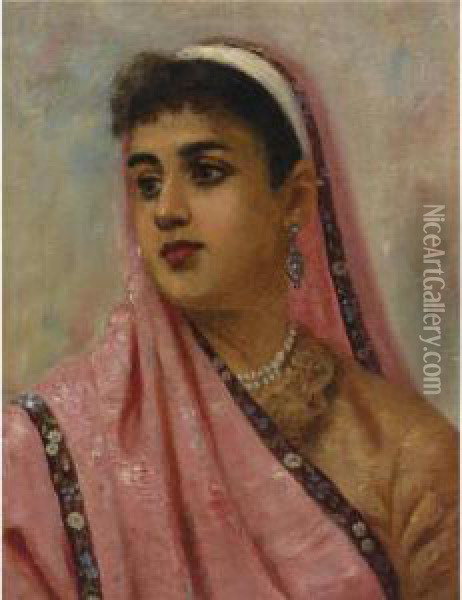 Untitled (portrait Of A Parsee Lady) Oil Painting - Raja Ravi Varma
