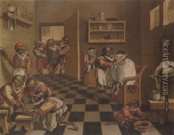 Monkey Doctors Oil Painting - Ferdinand van Kessel