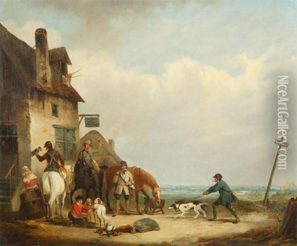 Tavern With Hunting Company Oil Painting - Joseph Jacobs