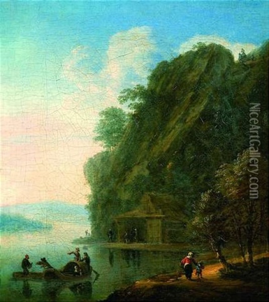 Felsige Flusslandschaft Mit Fischern Oil Painting - Nicolaes Molenaer