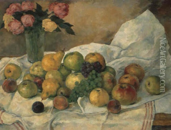 Fruchte Und Rosen Oil Painting - Emil Orlik