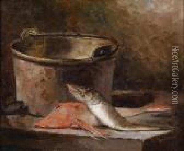 Still Life With Fish And A Copper Kettle Oil Painting - Iulii Iul'evich (Julius) Klever