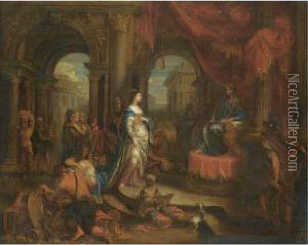 The Queen Of Sheba Before King Solomon Oil Painting - Gerard Hoet