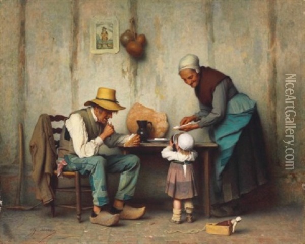 Dinner Time Oil Painting - Charles Moreau