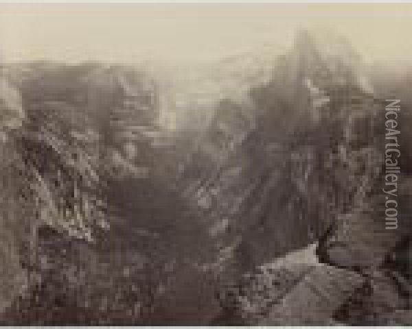 Half Dome From Glacier Pt., Yosemite Oil Painting - Carleton E. Watkins