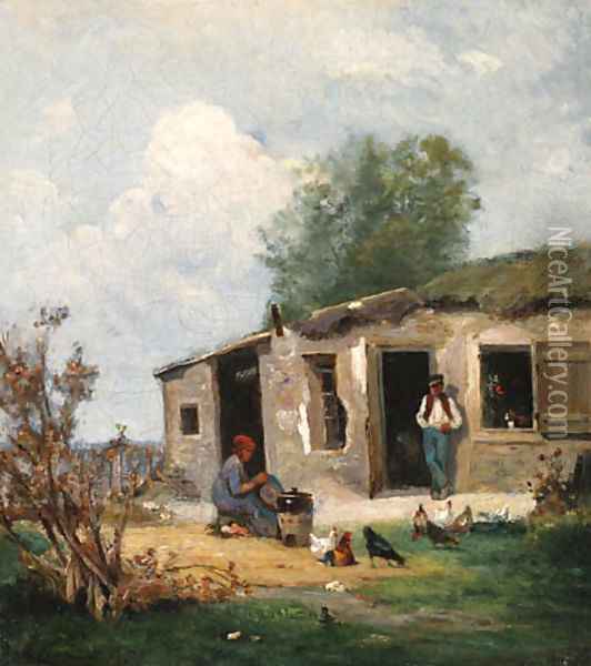 Cour de ferme en Normandie Oil Painting - Stanislas Victor Edouard Lpine