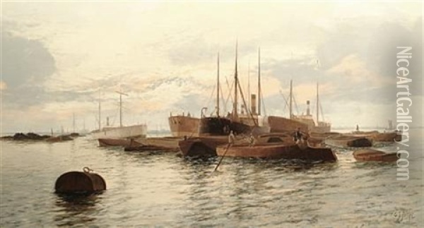 Shipping On The Thames Oil Painting - Edward Henry Eugene Fletcher