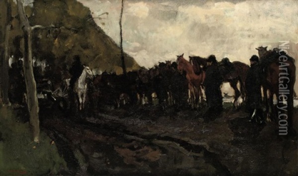 Rustende Cavalerie (cavalry At Rest On The Beeklaan, Loosduinen) Oil Painting - George Hendrik Breitner