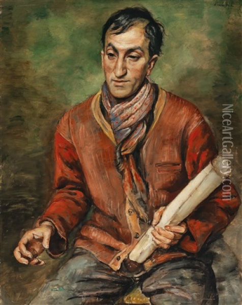 Gentleman In A Red Jacket Oil Painting - Romain Kramstyk