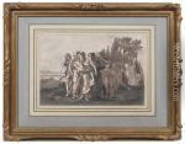 Groupe De Personnages Devant Un Serpent Oil Painting - Giovanni Domenico Tiepolo