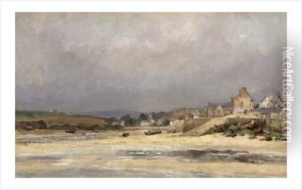 Temps Gris Sur Un Village Breton En Bord De Mer Oil Painting - Emile Louis Vernier