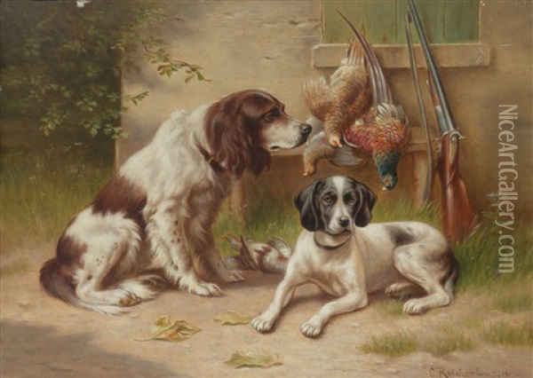 Jagdhunde Bewachen Erlegte Fasane Oil Painting - Carl Reichert