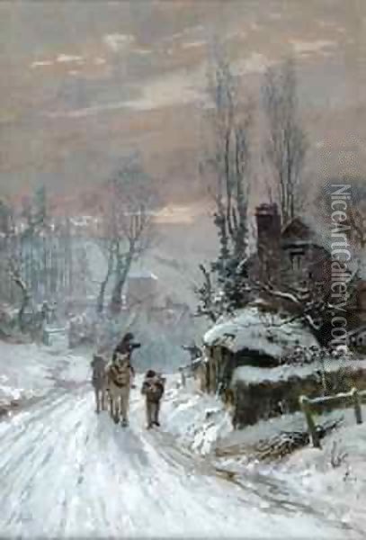 A Winter Evening Oil Painting - James George Bingley