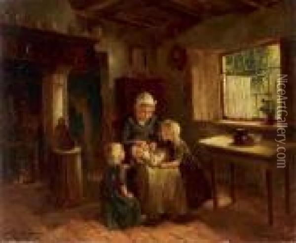 Junge Mutter Mit Ihren Kindern In Der Kuche Oil Painting - Johan Antonio de Jonge
