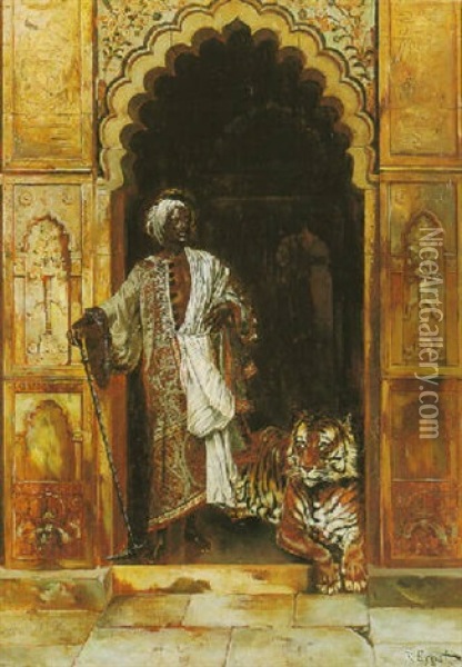 The Palace Guard With The Pasha's Tiger Oil Painting - Rudolf Ernst