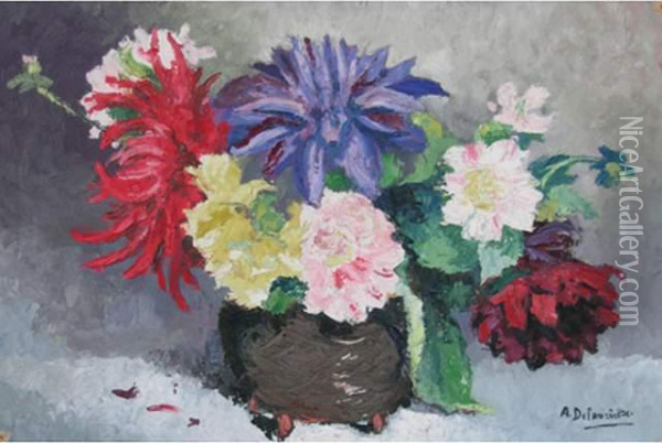 Delauzieres . Fleurs Dans Un Vase Oil Painting - Andre Delauzieres
