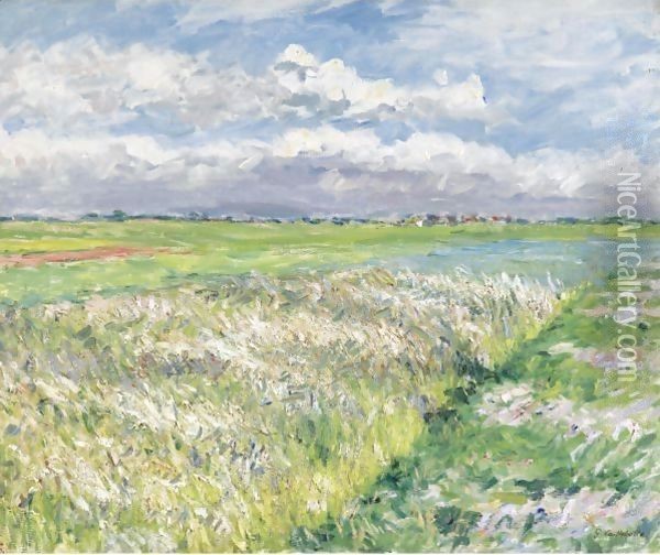 Les Champs, Plaine De Gennevilliers, Etude En Jaune Et Vert Oil Painting - Gustave Caillebotte