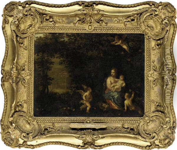 The Virgin And Child In A Wooded Landscape Attended By Putti Oil Painting - Hendrik van Balen